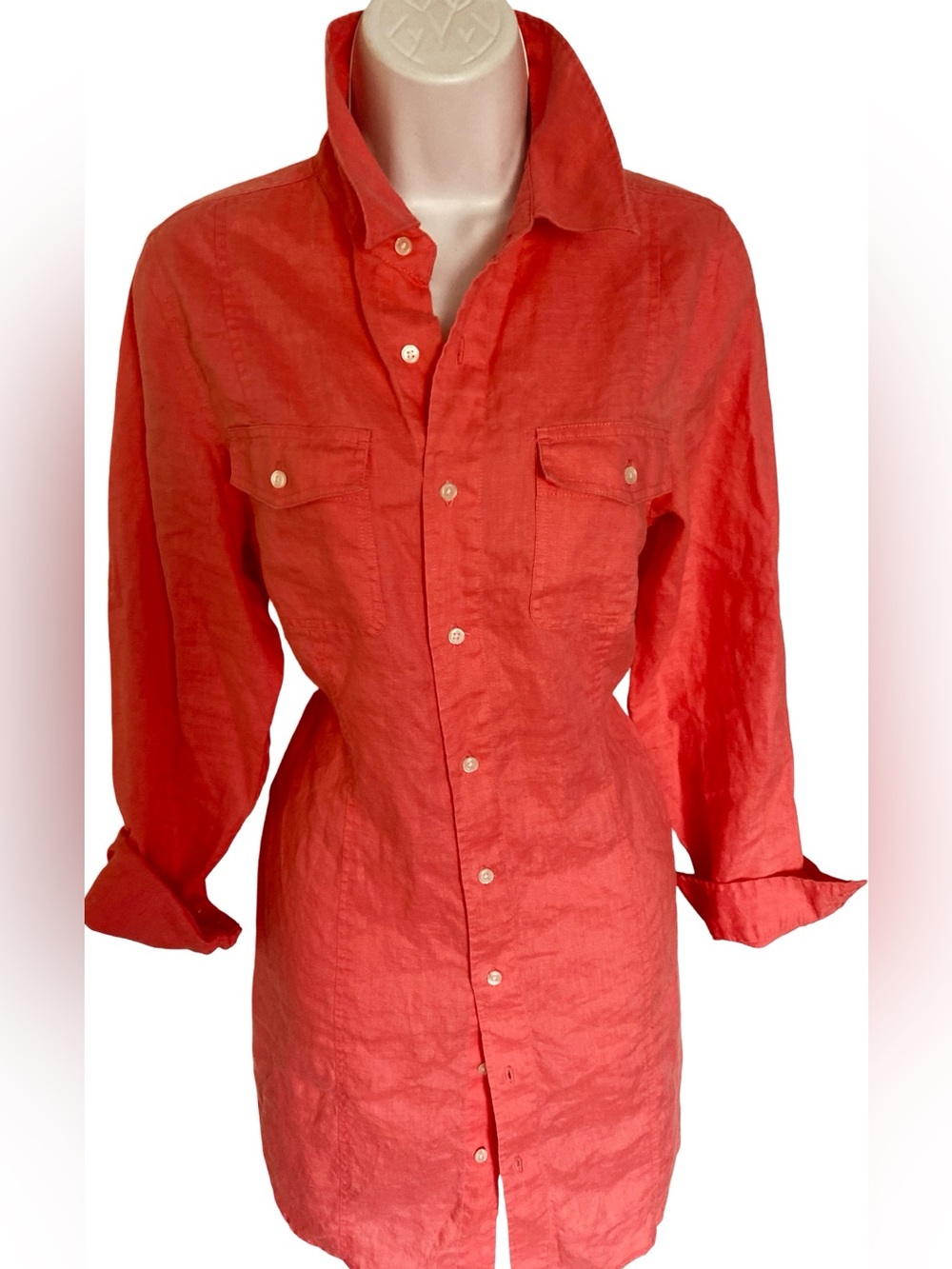 Island Company Coral Red Linen Shirt Dress